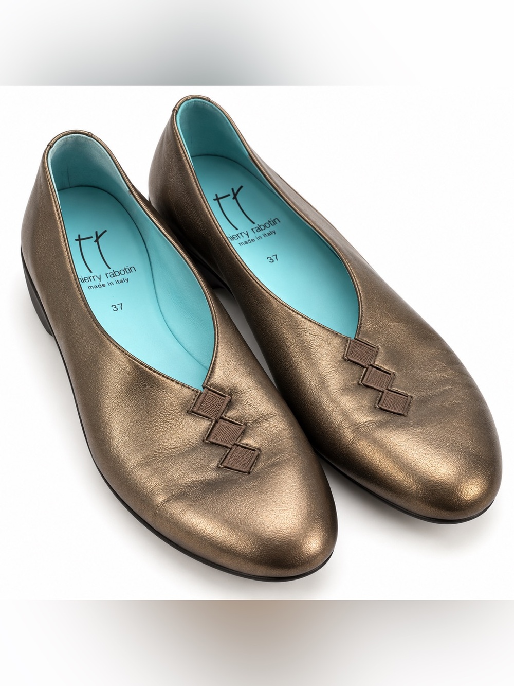 Thierry Rabotin Grace Metallic Bronze Leather Ballet Flats 37 Italy